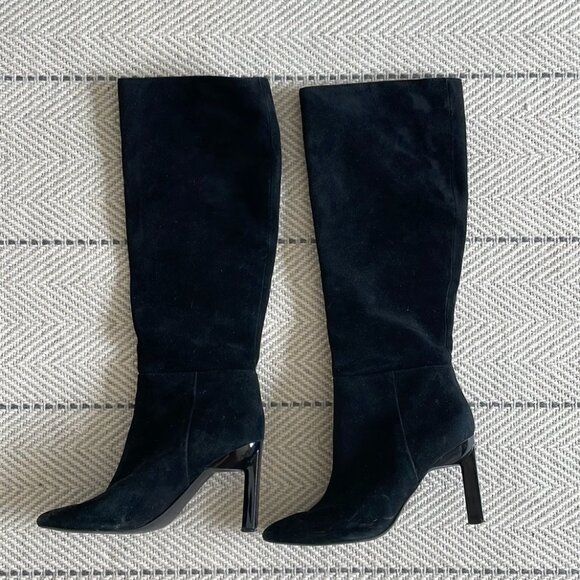 Nine West Black Pointed Toe Suede Heel Boots Size 8.5 - Picture 1 of 6